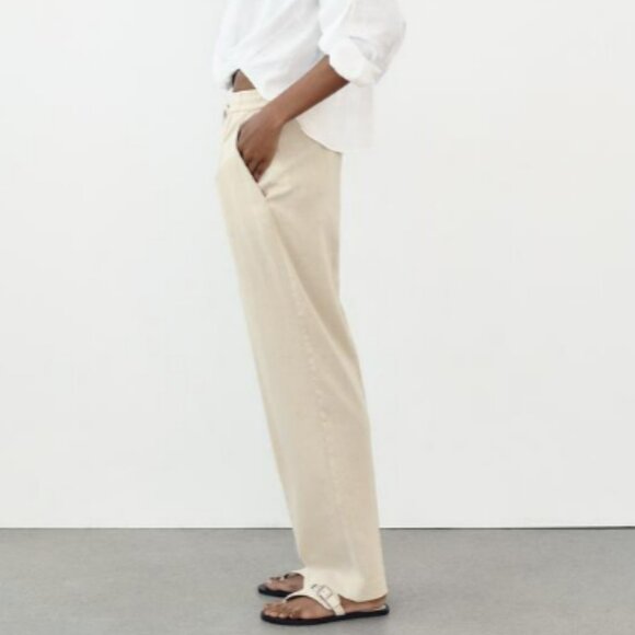 Linen Blend Straight Pants by Zara - Picture 4 of 9